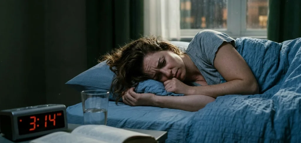 a woman with a sleep disorder lying awake in the middle of the night