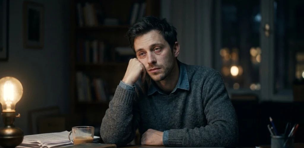 an image of an inattentive, sleep-deprived man