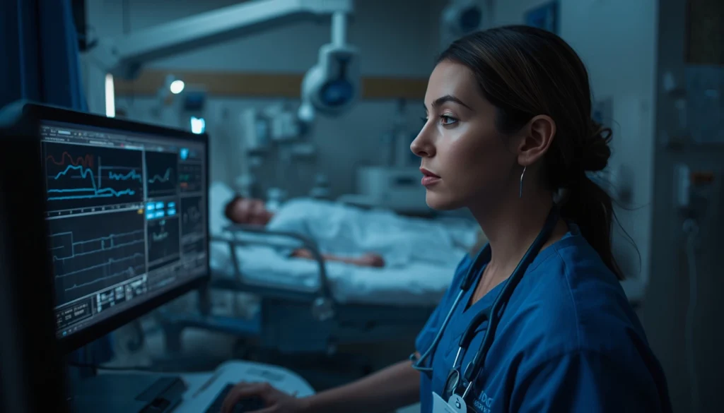 a sleep technician reads the data from a somnogram that is then fed into an ai model